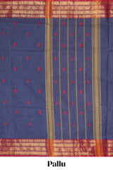 Blue motifs design chettinad cotton saree with contrast zari border and matching blouse