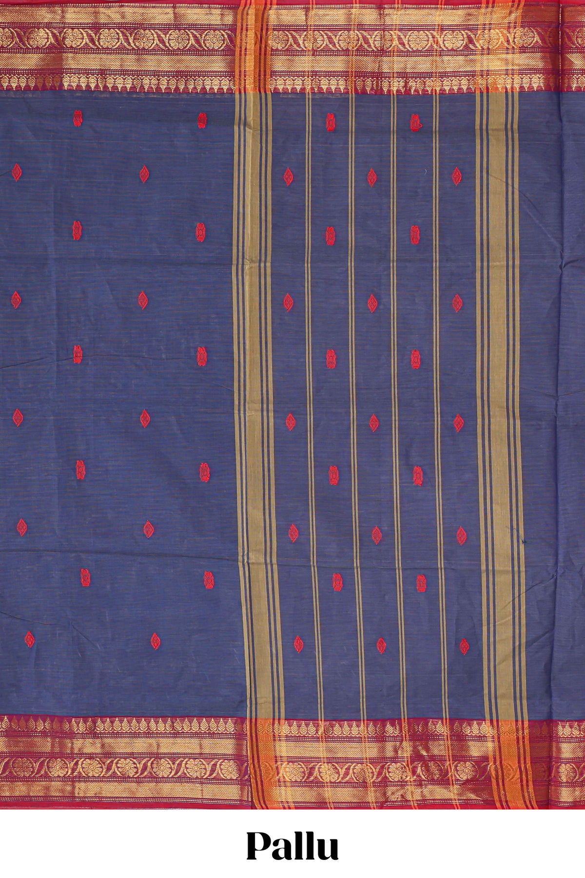 Blue motifs design chettinad cotton saree with contrast zari border and matching blouse