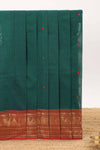 Bottle green motifs design chettinad cotton saree with contrast zari border and matching blouse