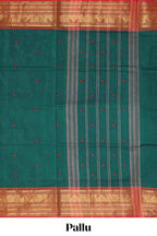 Bottle green motifs design chettinad cotton saree with contrast zari border and matching blouse