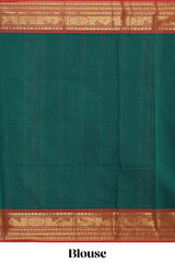 Bottle green motifs design chettinad cotton saree with contrast zari border and matching blouse