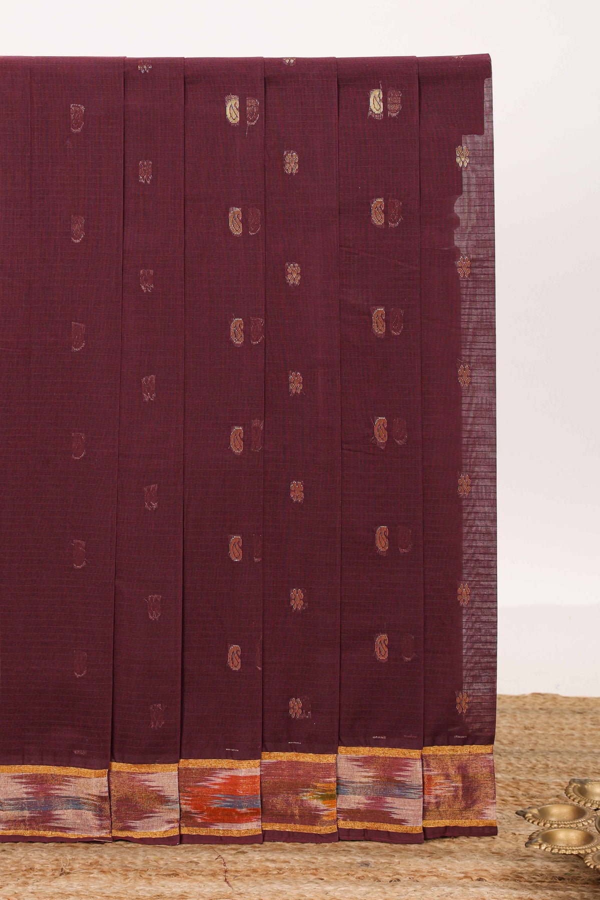 Maroon motifs design chettinad cotton saree with contrast border and blouse