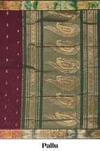 Maroon motifs design chettinad cotton saree with contrast border and blouse