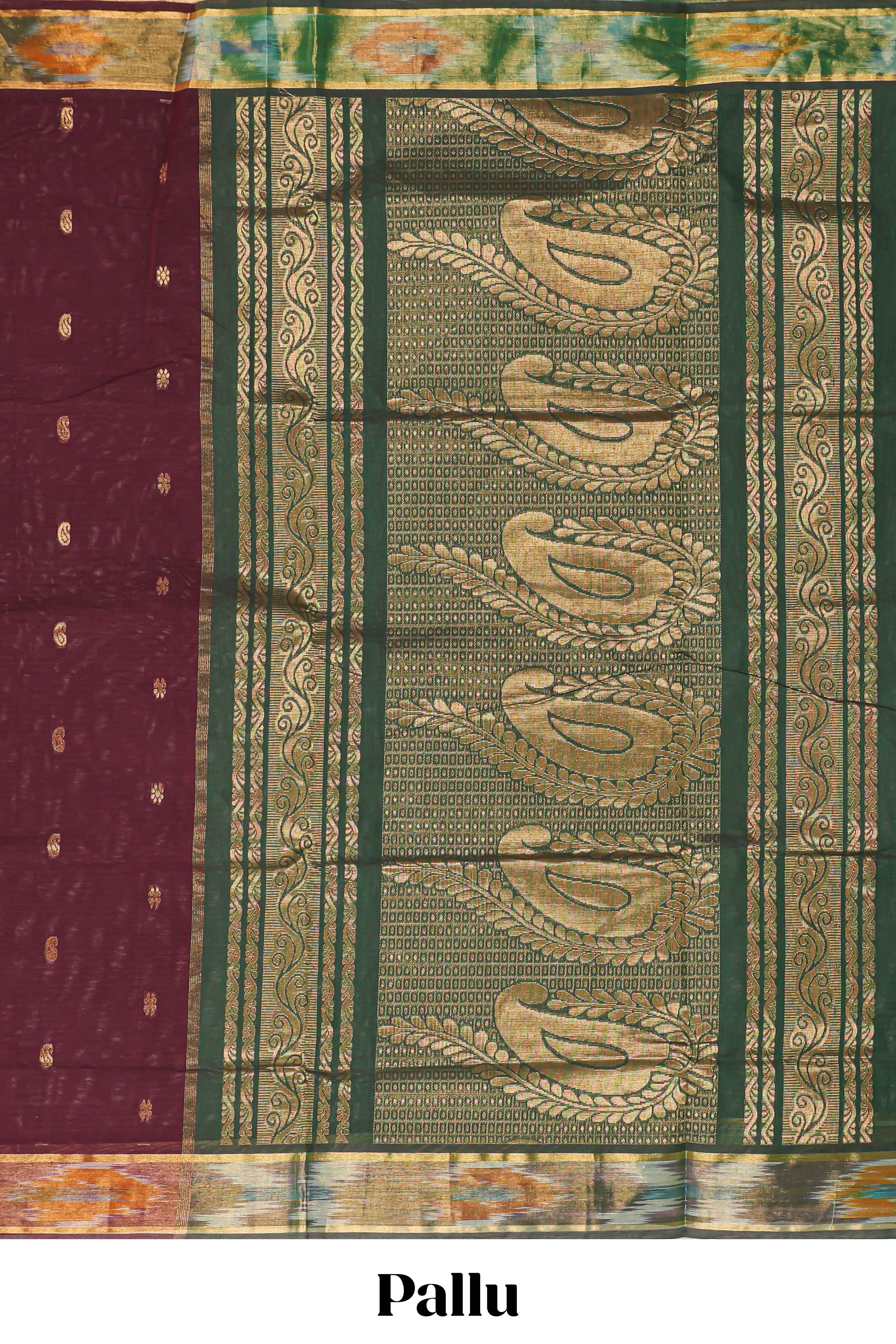 Maroon motifs design chettinad cotton saree with contrast border and blouse