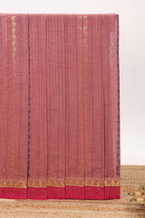 Pink striped design chettinad cotton saree with contrast border and matching blouse