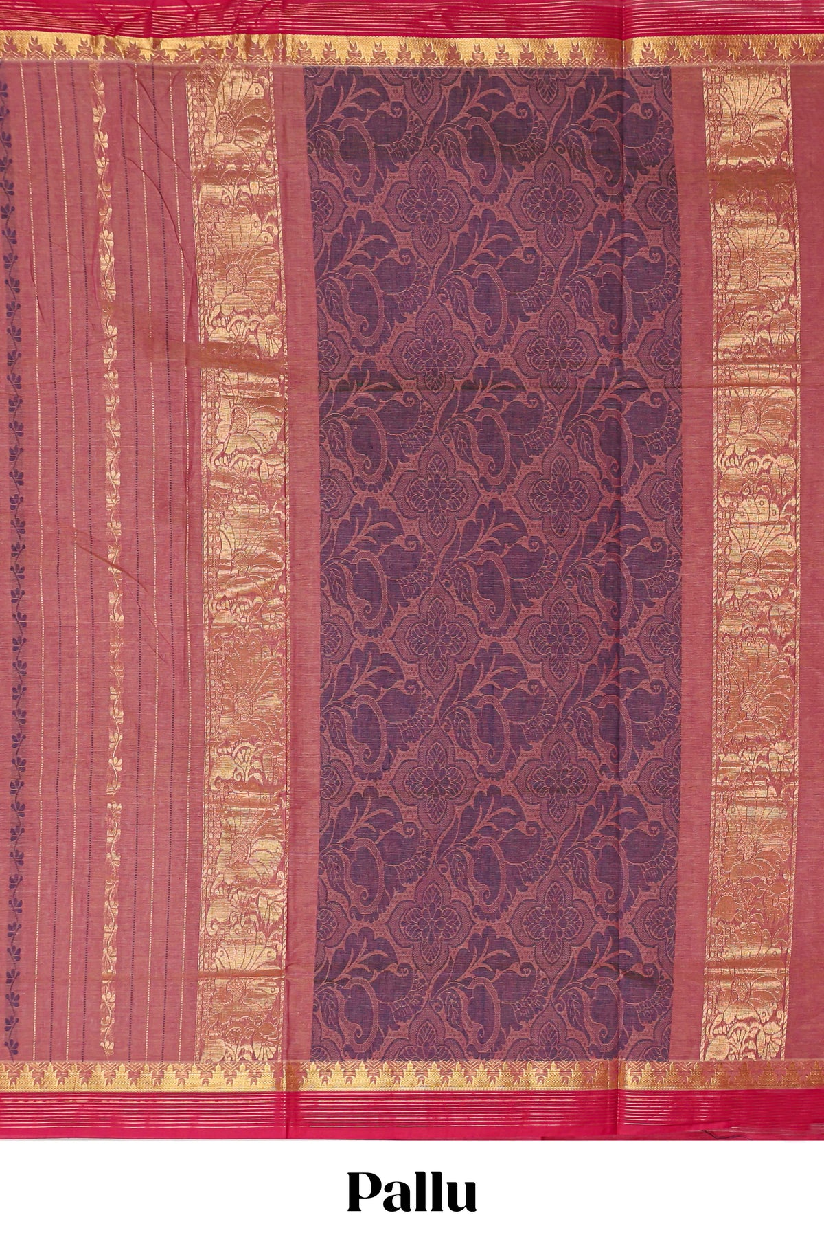 Pink striped design chettinad cotton saree with contrast border and matching blouse
