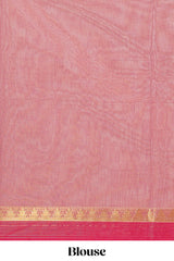 Pink striped design chettinad cotton saree with contrast border and matching blouse