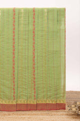 Green striped design chettinad cotton saree with contrast border and blouse