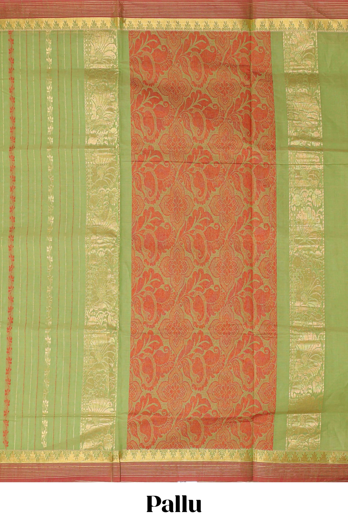 Green striped design chettinad cotton saree with contrast border and blouse