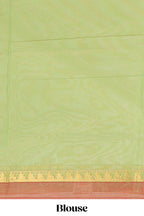Green striped design chettinad cotton saree with contrast border and blouse