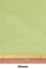 Green striped design chettinad cotton saree with contrast border and blouse