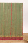 Olive green striped design chettinad cotton saree with contrast border and blouse