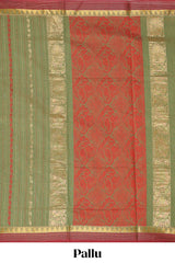 Olive green striped design chettinad cotton saree with contrast border and blouse