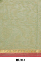 Olive green striped design chettinad cotton saree with contrast border and blouse