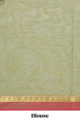 Olive green striped design chettinad cotton saree with contrast border and blouse