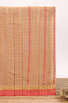 Beige striped floral design chettinad cotton saree with contrast border and matching blouse