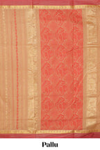 Beige striped floral design chettinad cotton saree with contrast border and matching blouse