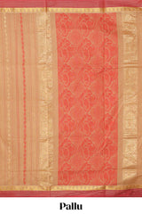 Beige striped floral design chettinad cotton saree with contrast border and matching blouse