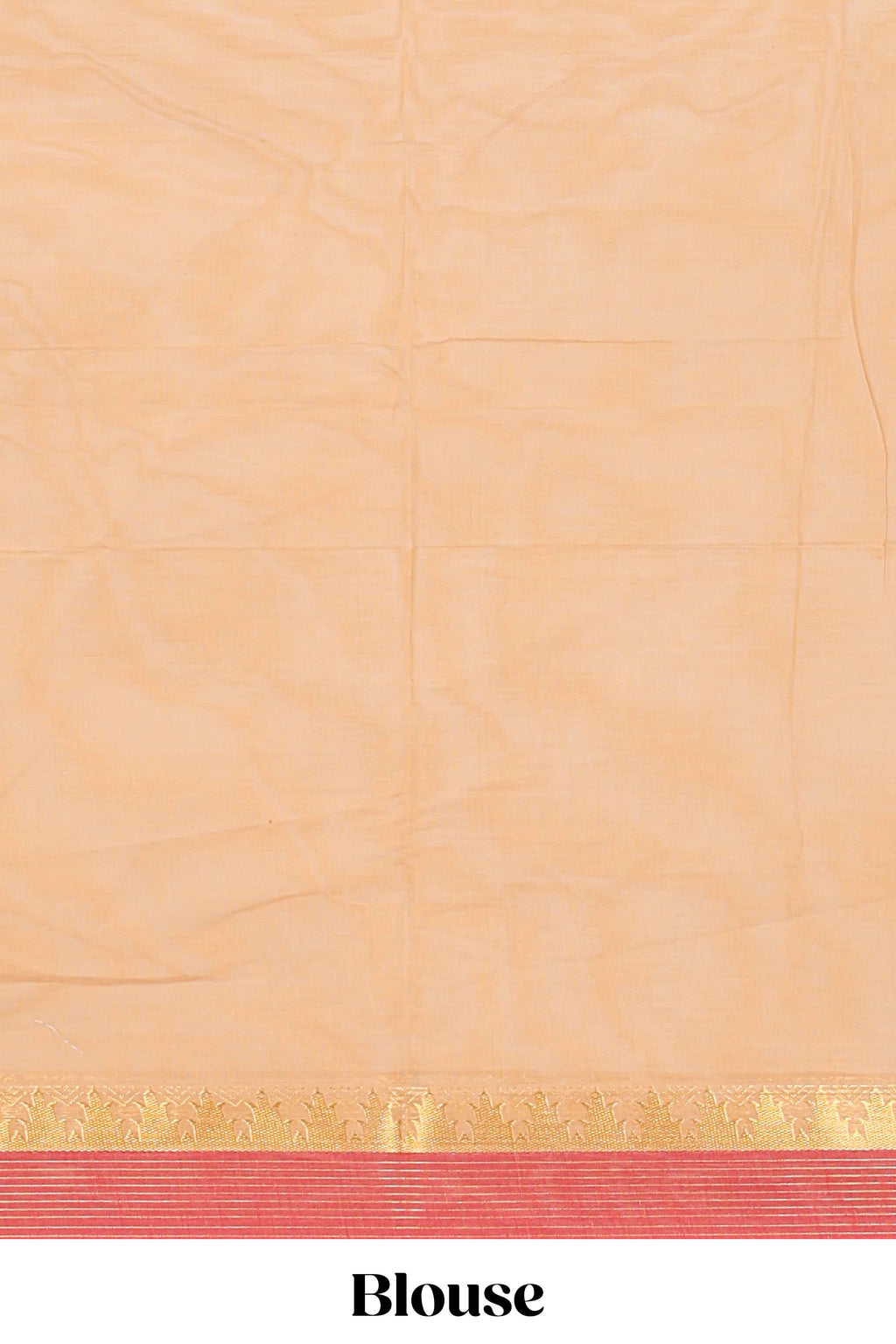 Beige striped floral design chettinad cotton saree with contrast border and matching blouse