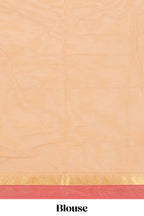 Beige striped floral design chettinad cotton saree with contrast border and matching blouse