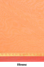 Orange striped floral design chettinad cotton saree with contrast border and matching blouse