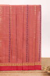 Pink striped floral design chettinad cotton saree with contrast border and matching blouse