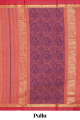 Pink striped floral design chettinad cotton saree with contrast border and matching blouse