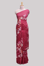 Maroon floral design chiffon saree with self border and matching blouse