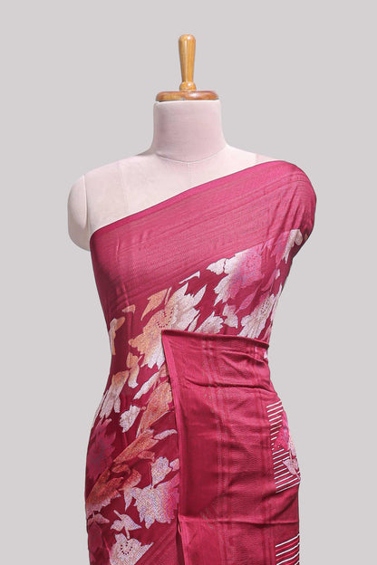 Maroon floral design chiffon saree with self border and matching blouse