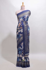Blue floral design chiffon saree with self border and matching blouse
