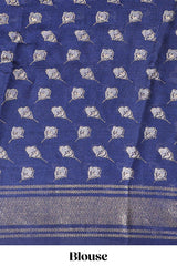 Blue floral design chiffon saree with self border and matching blouse