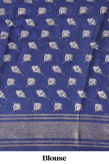 Blue floral design chiffon saree with self border and matching blouse