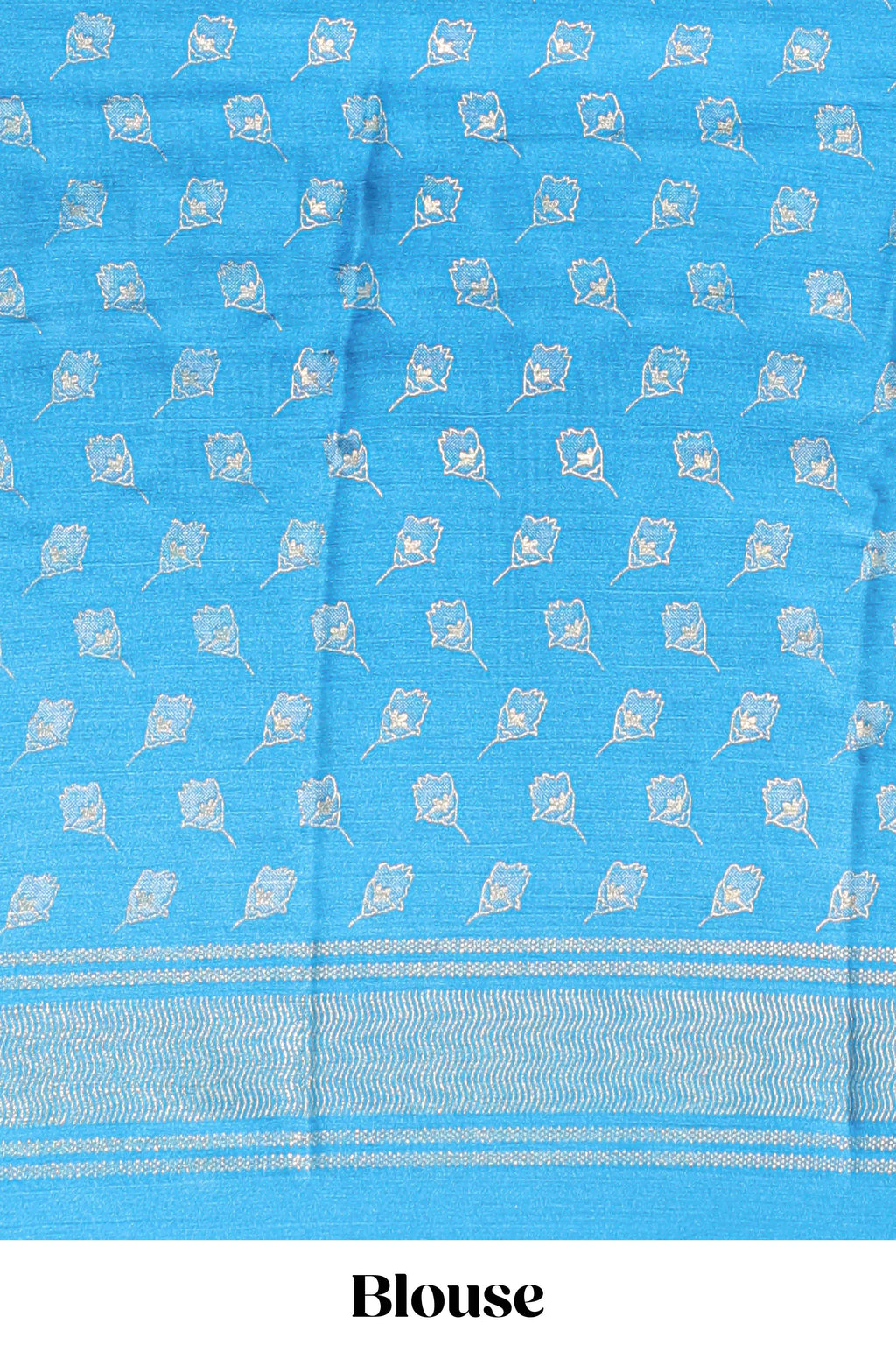 Sky blue floral design chiffon saree with self border and matching blouse