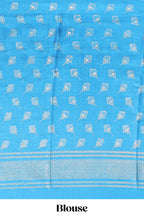 Sky blue floral design chiffon saree with self border and matching blouse