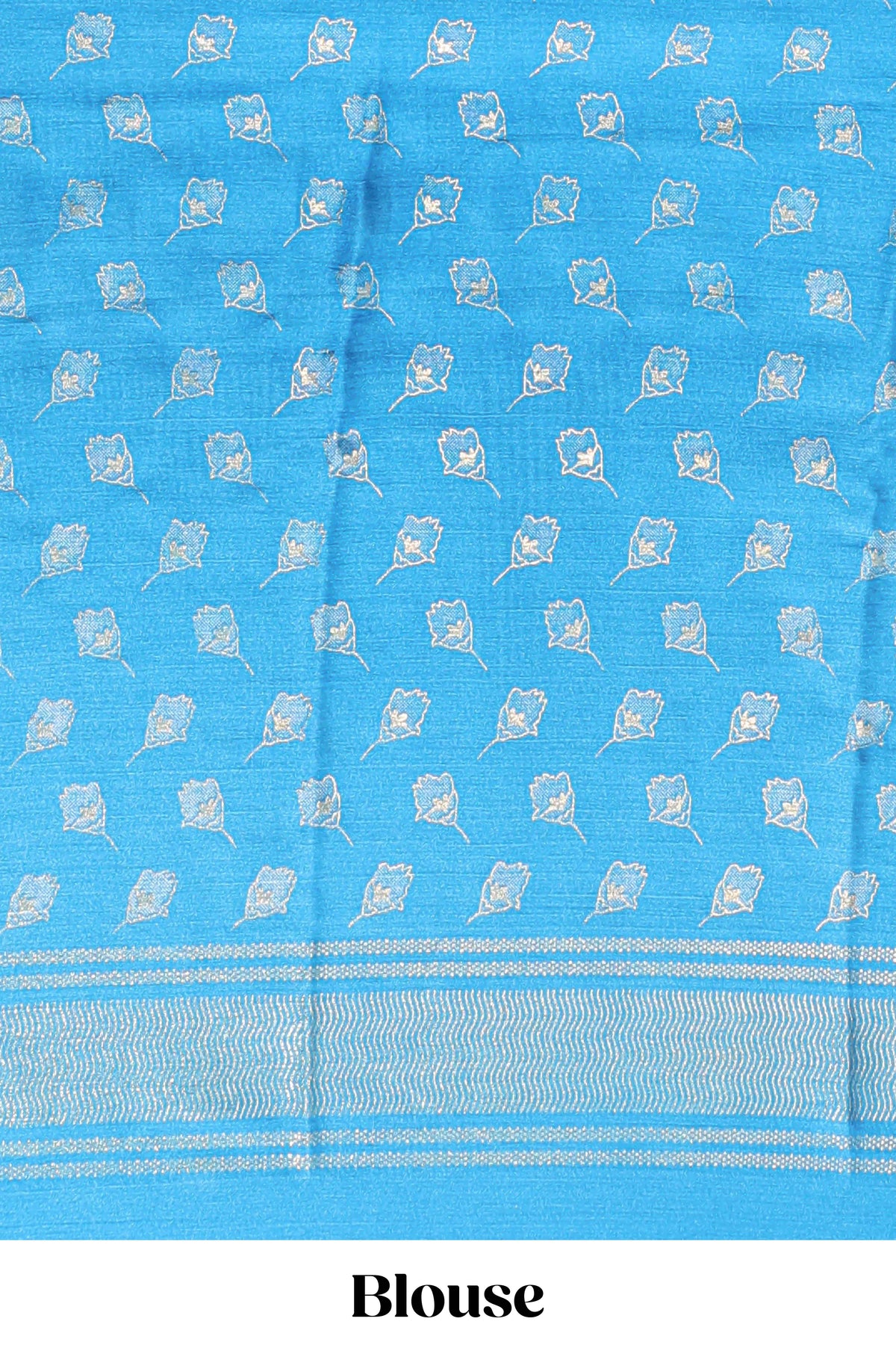 Sky blue floral design chiffon saree with self border and matching blouse