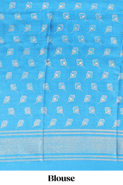 Sky blue floral design chiffon saree with self border and matching blouse