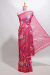 Pink floral design chiffon saree with self border and matching blouse