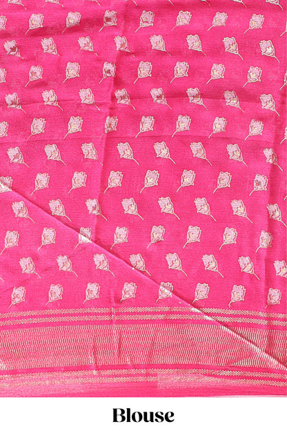 Pink floral design chiffon saree with self border and matching blouse