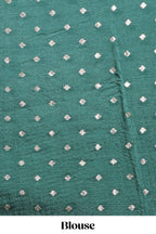 Purple checked floral motifs chiffon saree with self zari border and contrast blouse