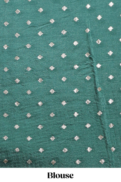 Purple checked floral motifs chiffon saree with self zari border and contrast blouse