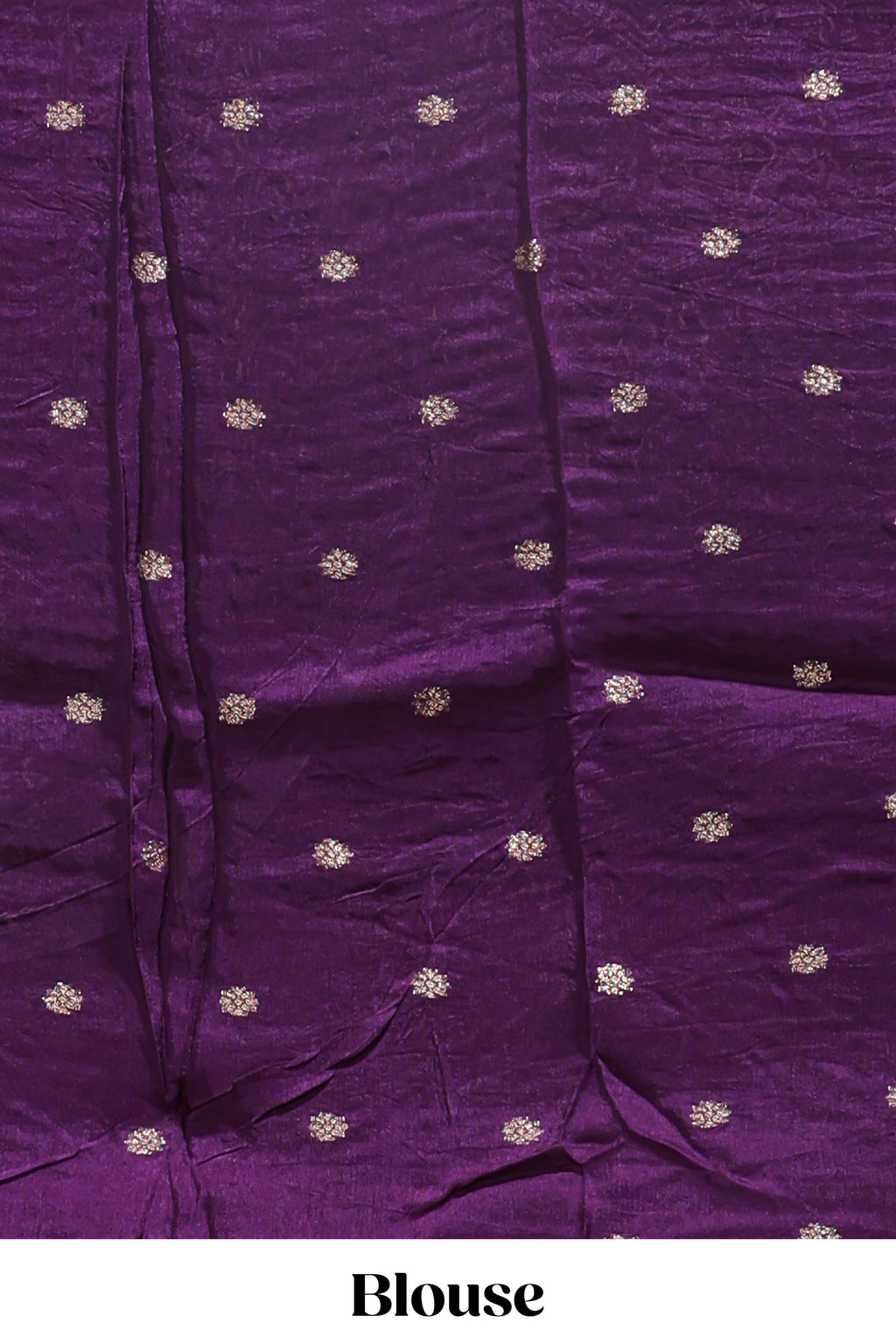 Lavender checked floral motifs chiffon saree with self zari border and contrast blouse