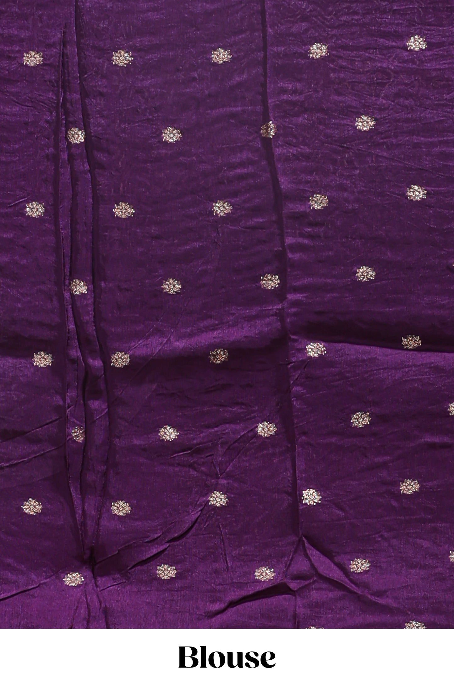 Lavender checked floral motifs chiffon saree with self zari border and contrast blouse