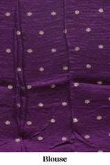 Lavender checked floral motifs chiffon saree with self zari border and contrast blouse