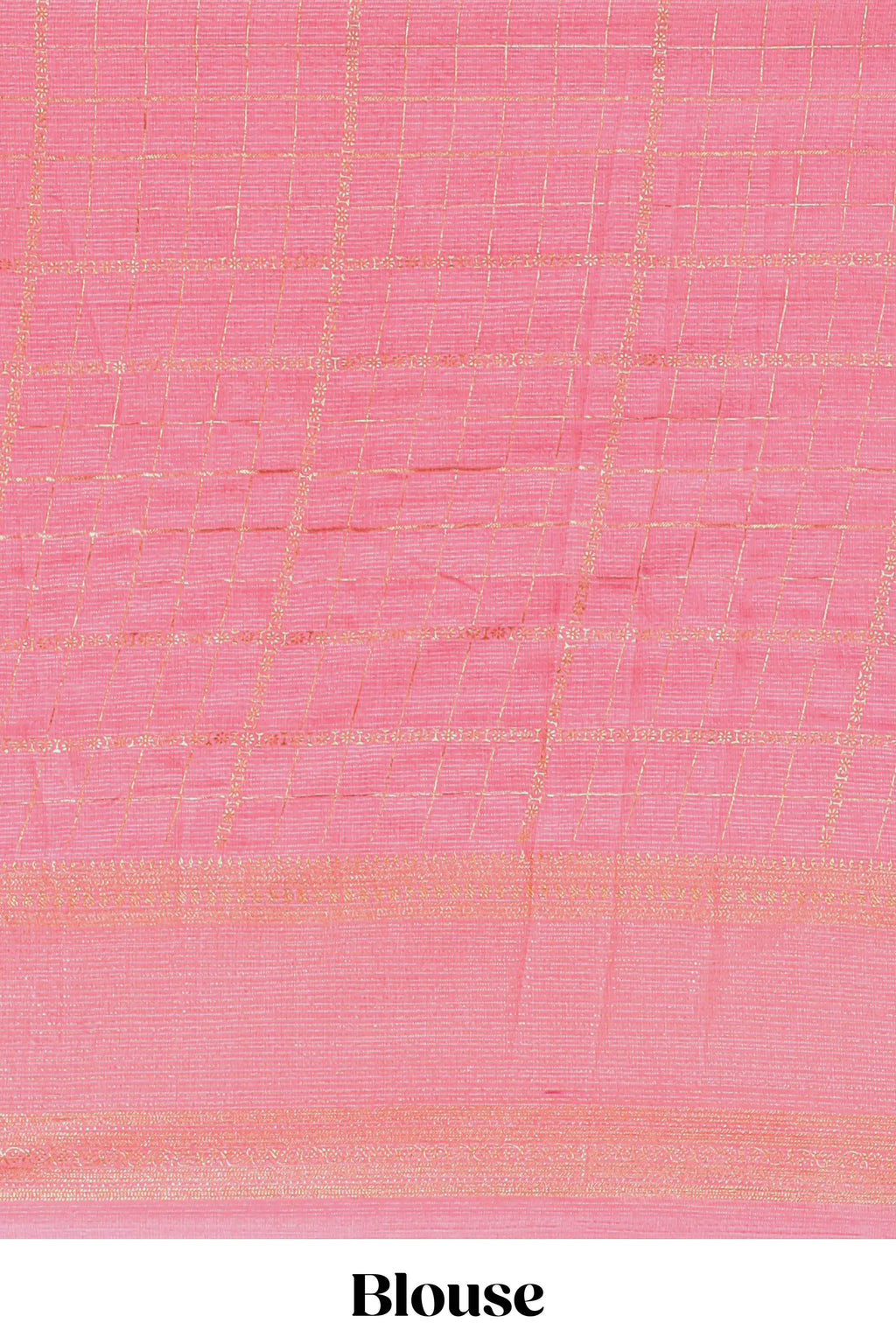 Rani pink checked floral motifs chiffon saree with self zari border and contrast blouse