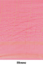 Rani pink checked floral motifs chiffon saree with self zari border and contrast blouse
