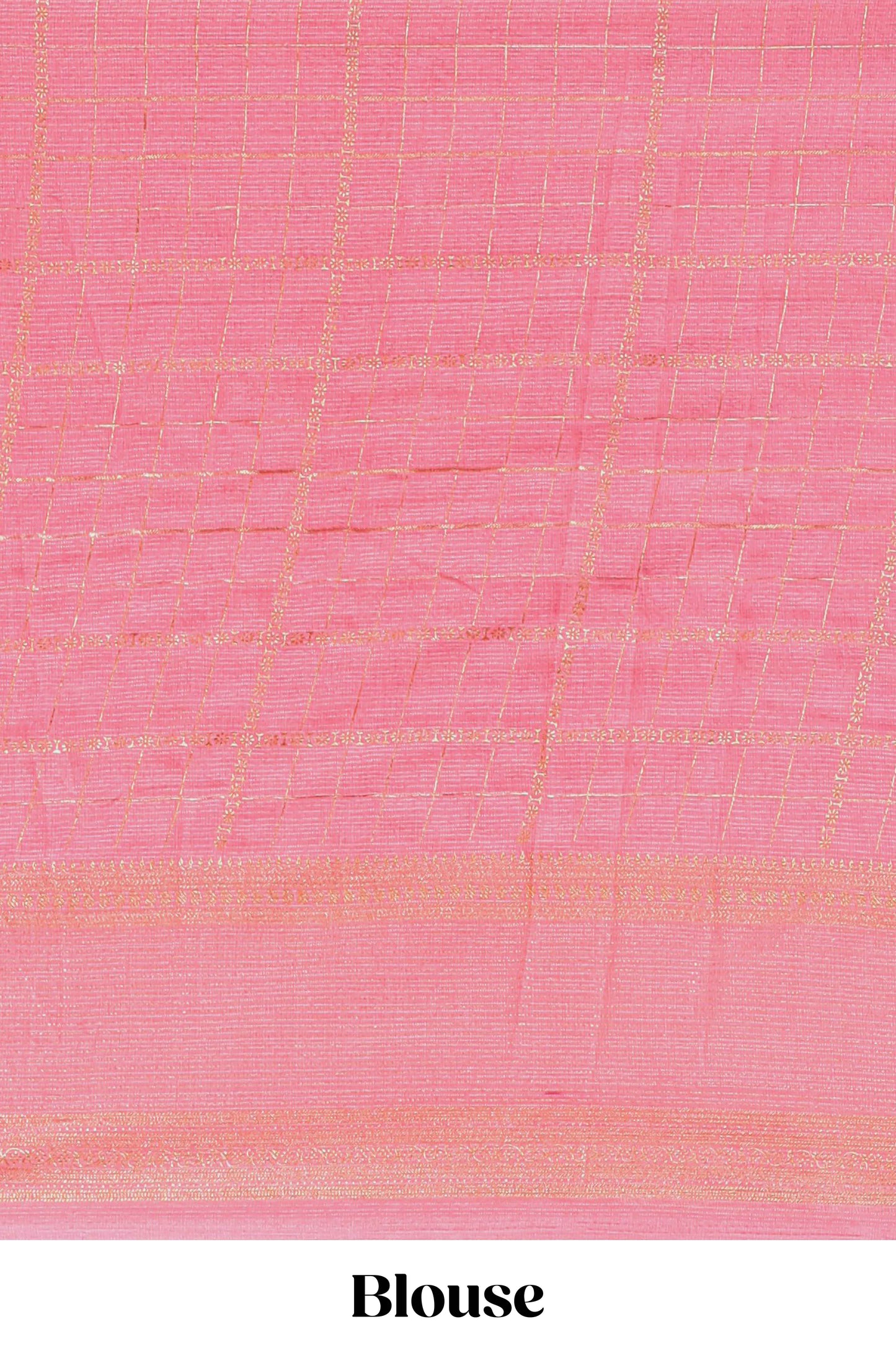 Rani pink checked floral motifs chiffon saree with self zari border and contrast blouse