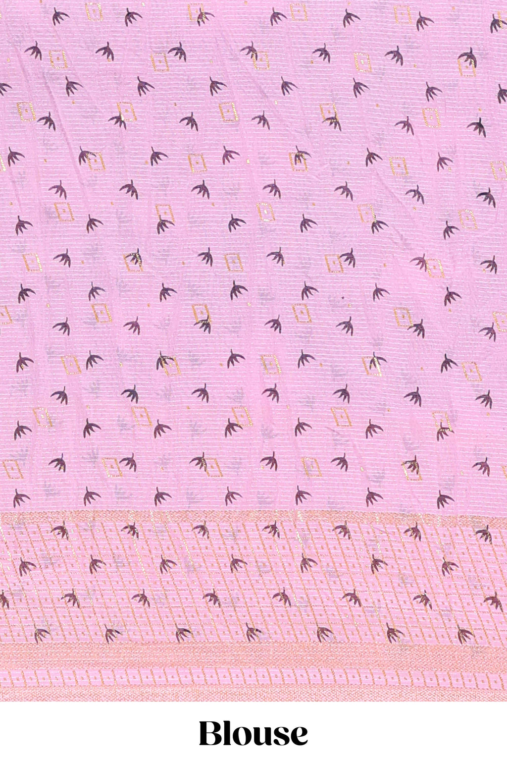Black and pink checked floral motifs chiffon saree with self zari border and contrast blouse