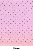 Black and pink checked floral motifs chiffon saree with self zari border and contrast blouse