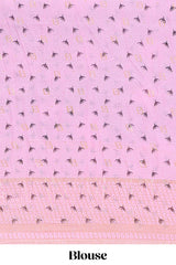 Black and pink checked floral motifs chiffon saree with self zari border and contrast blouse