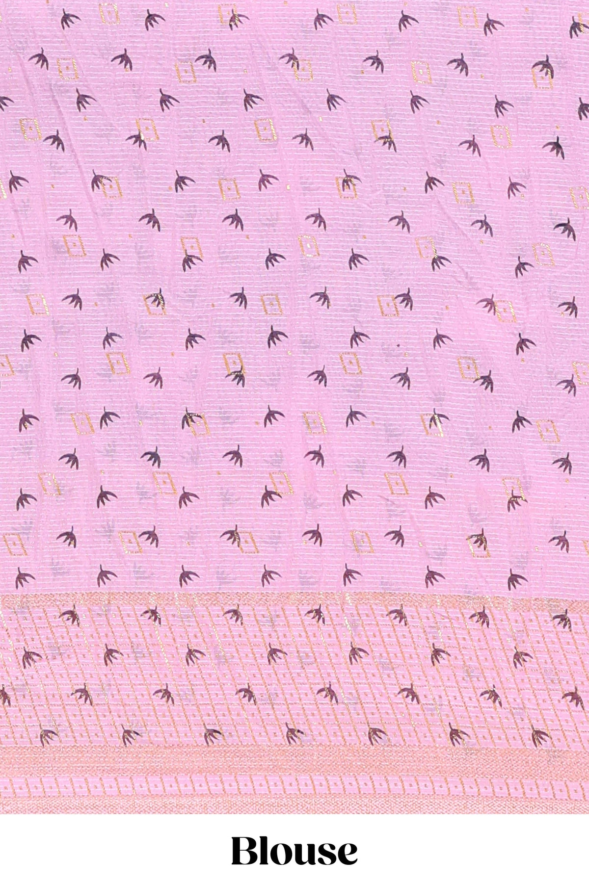 Black and pink checked floral motifs chiffon saree with self zari border and contrast blouse
